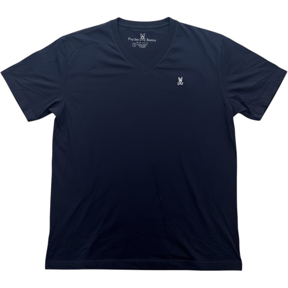 Psycho Bunny Mens Navy Blue V-Neck Pima Cotton Short Sleeve T-Shirt Size 7 XL